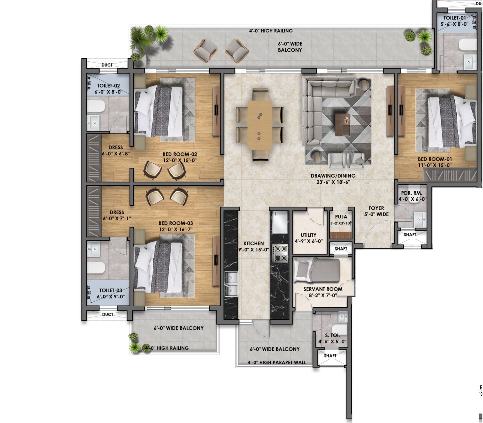 3+1 BHK 2698 Sq.Ft  SqFt